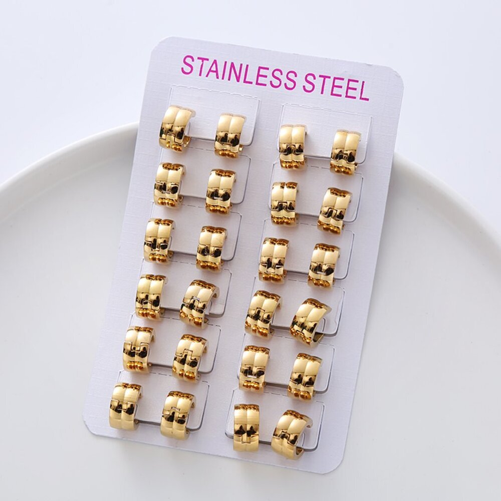 12 Pair - Stainless Steel Polishing Hoop Earrings Womens 12 Pair 18k Gol…